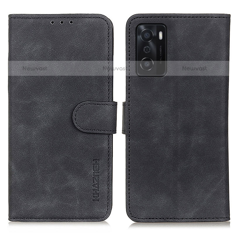 Leather Case Stands Flip Cover Holder K09Z for Oppo A55S 5G Black
