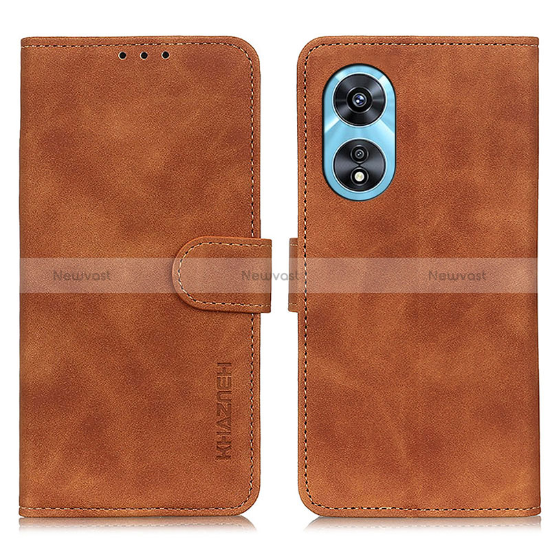 Leather Case Stands Flip Cover Holder K09Z for Oppo A58x 5G Brown