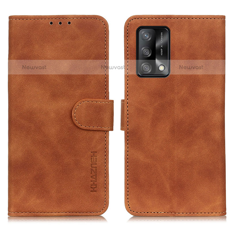 Leather Case Stands Flip Cover Holder K09Z for Oppo A74 4G Brown