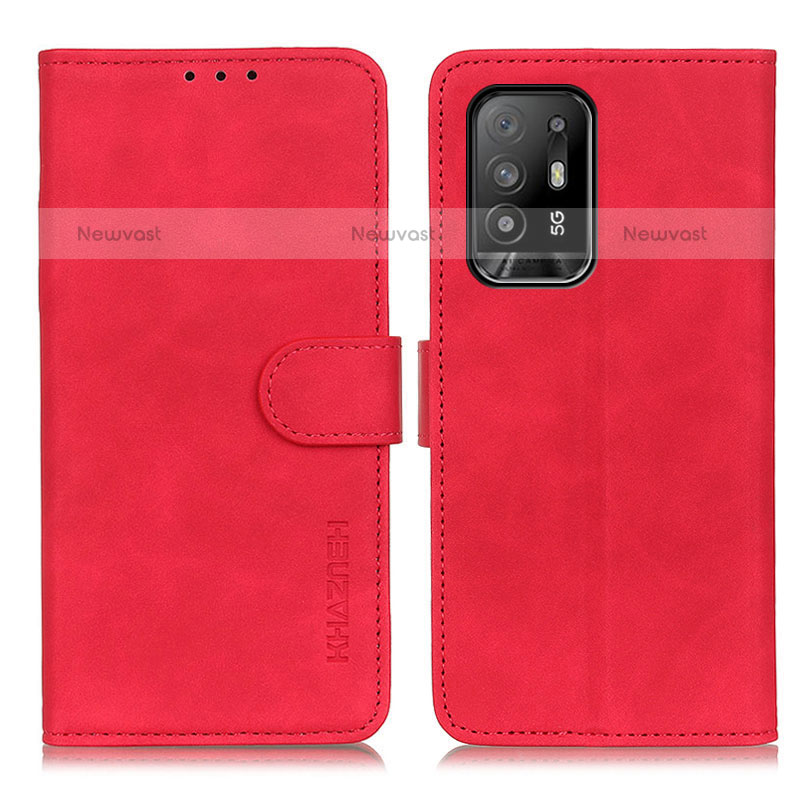 Leather Case Stands Flip Cover Holder K09Z for Oppo F19 Pro+ Plus 5G Red