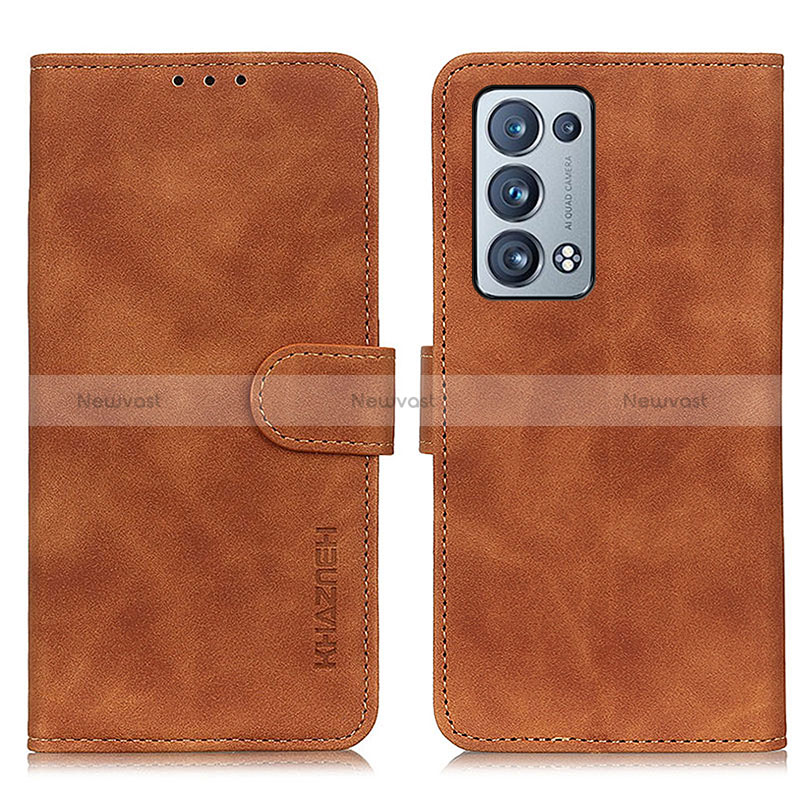 Leather Case Stands Flip Cover Holder K09Z for Oppo Reno6 Pro 5G Brown
