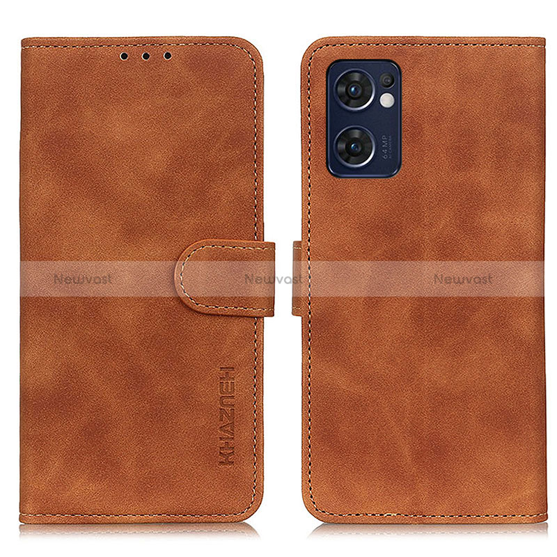 Leather Case Stands Flip Cover Holder K09Z for Oppo Reno7 5G Brown