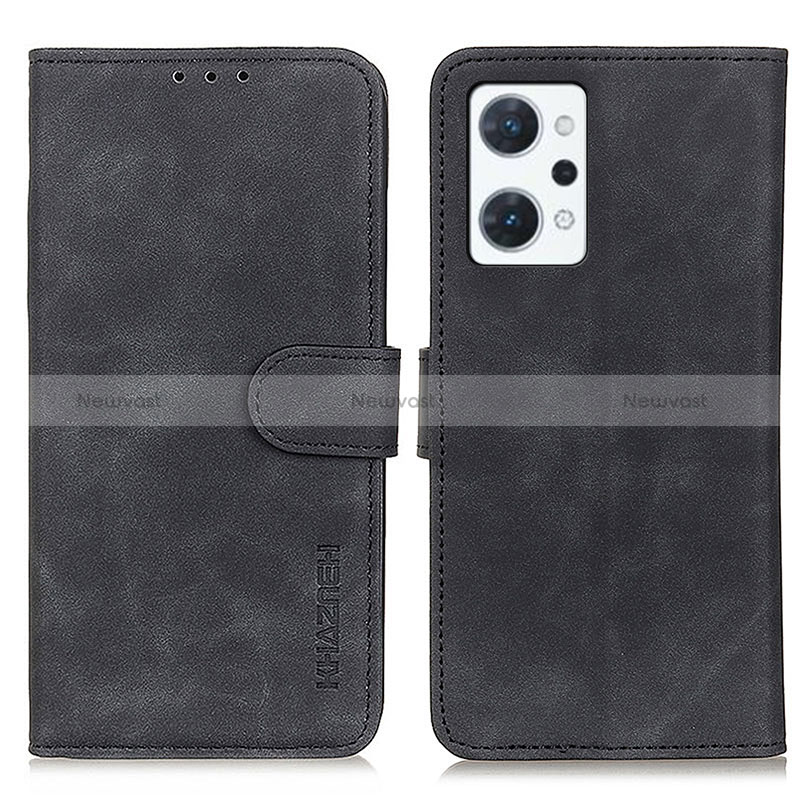 Leather Case Stands Flip Cover Holder K09Z for Oppo Reno7 A Black