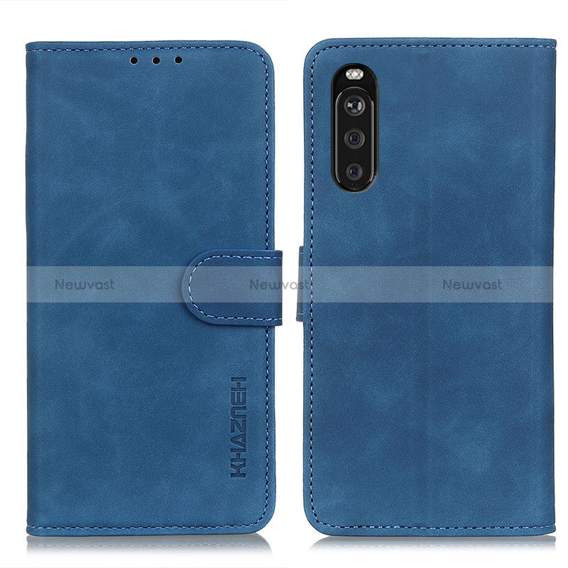Leather Case Stands Flip Cover Holder K09Z for Sony Xperia 10 III Blue