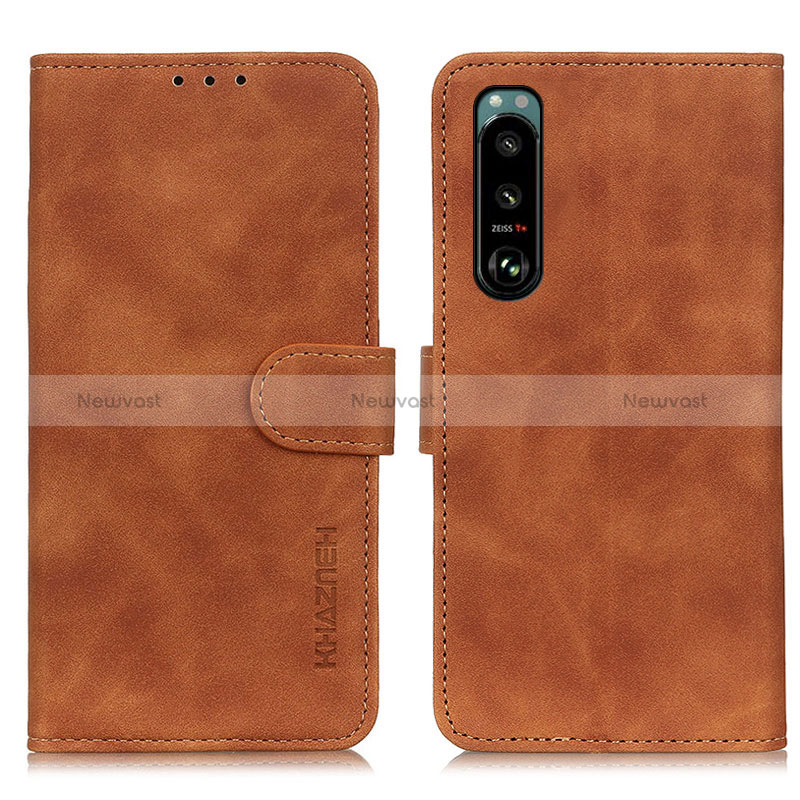 Leather Case Stands Flip Cover Holder K09Z for Sony Xperia 5 III Brown