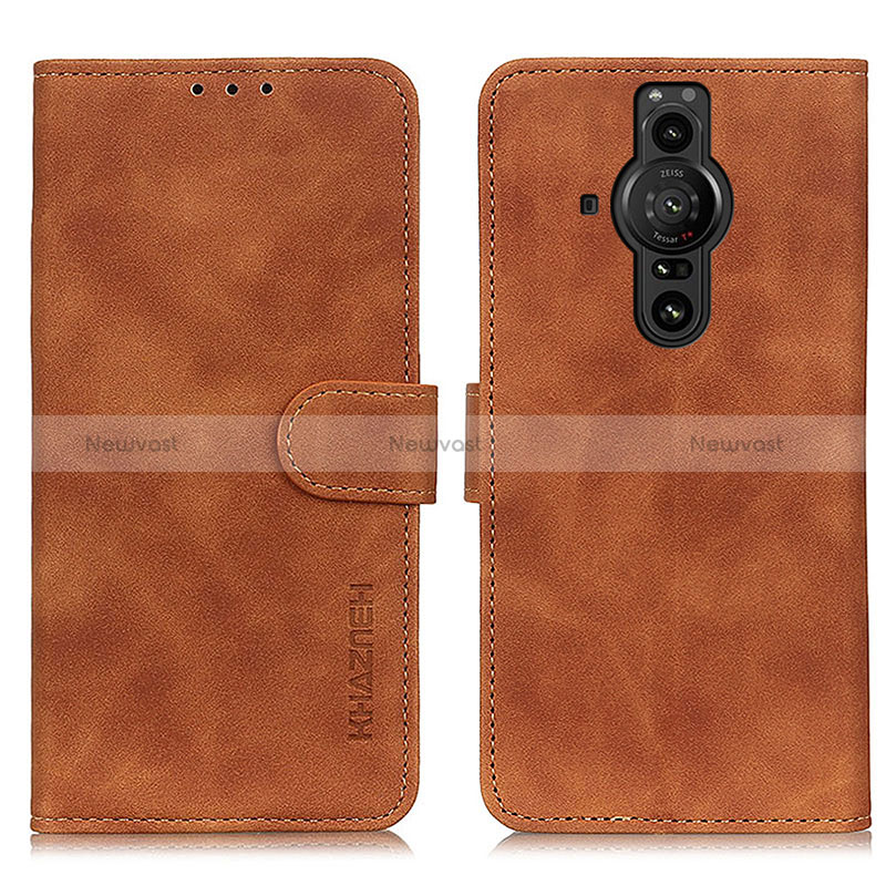 Leather Case Stands Flip Cover Holder K09Z for Sony Xperia PRO-I Brown