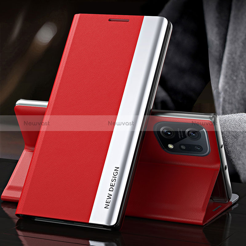 Leather Case Stands Flip Cover Holder L01 for Oppo Find X5 5G Red