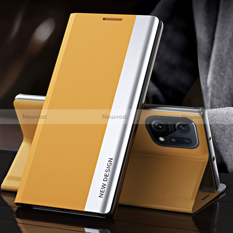 Leather Case Stands Flip Cover Holder L01 for Oppo Find X5 5G Yellow