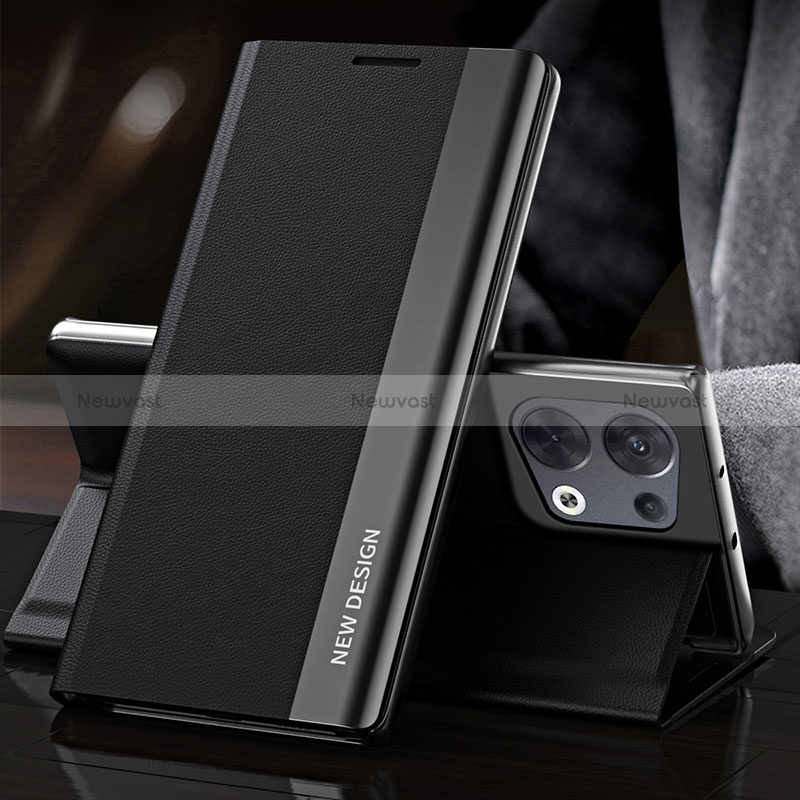 Leather Case Stands Flip Cover Holder L01 for Oppo Reno8 5G Black