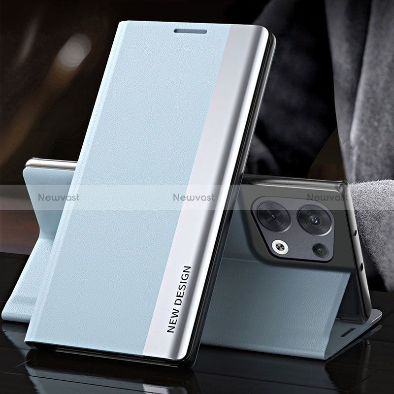 Leather Case Stands Flip Cover Holder L01 for Oppo Reno8 5G Mint Blue