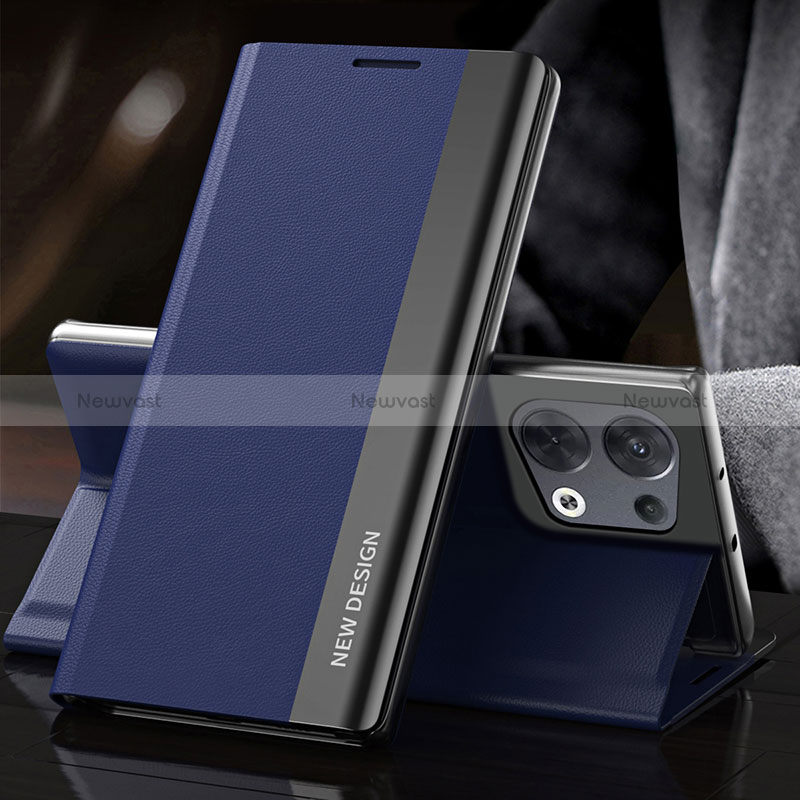 Leather Case Stands Flip Cover Holder L01 for Oppo Reno8 Pro 5G Blue