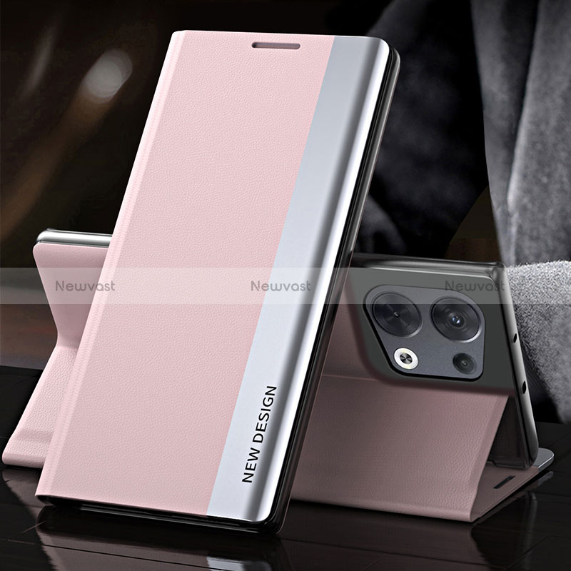 Leather Case Stands Flip Cover Holder L01 for Oppo Reno8 Pro 5G Pink
