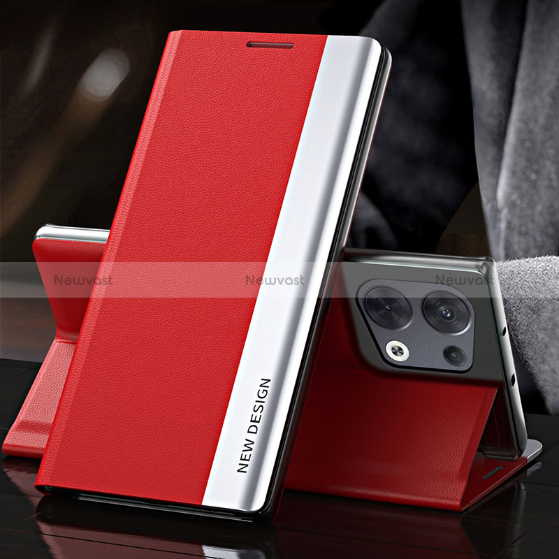 Leather Case Stands Flip Cover Holder L01 for Oppo Reno8 Pro 5G Red
