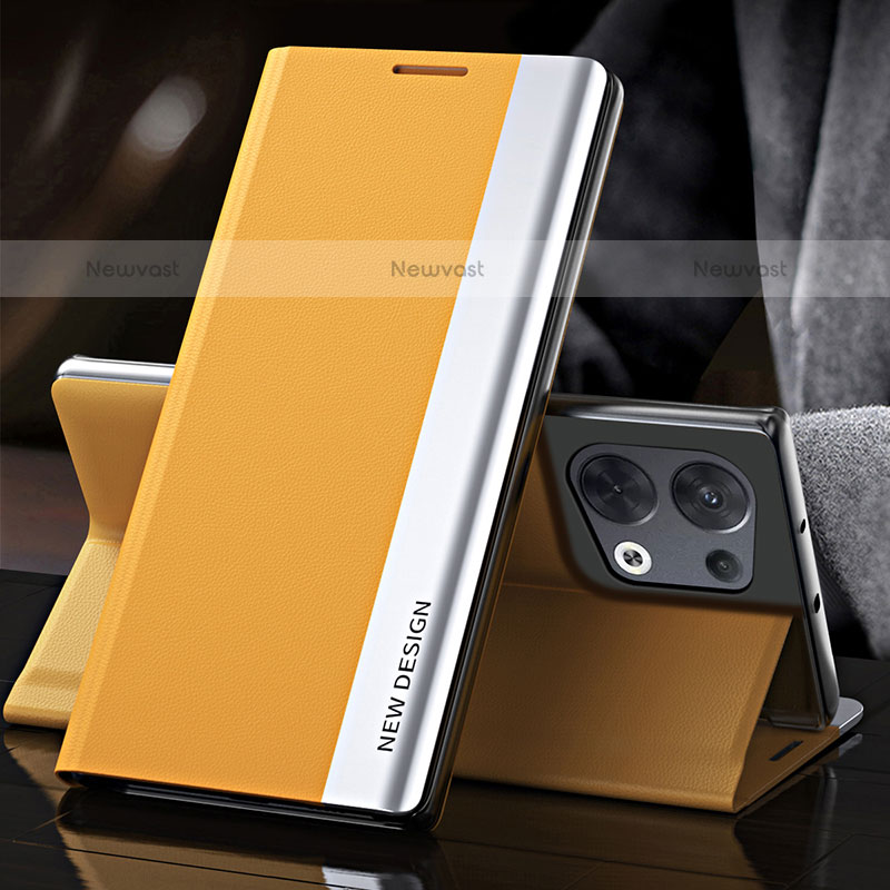 Leather Case Stands Flip Cover Holder L01 for Oppo Reno9 Pro+ Plus 5G Yellow