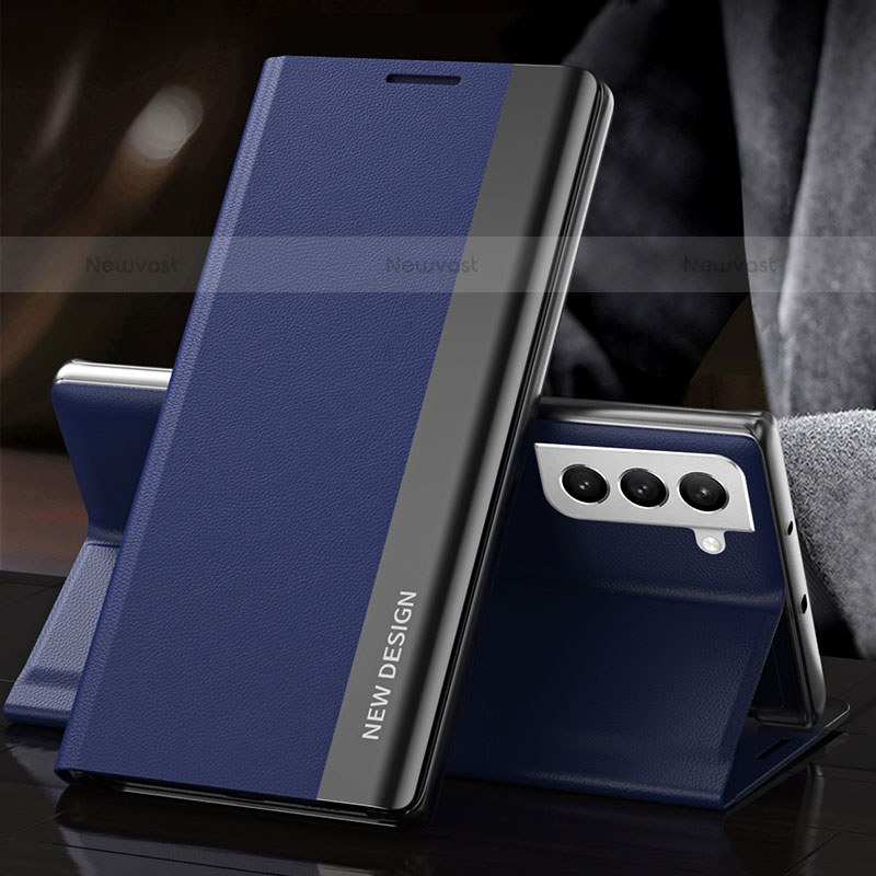 Leather Case Stands Flip Cover Holder L01 for Samsung Galaxy S21 5G Blue