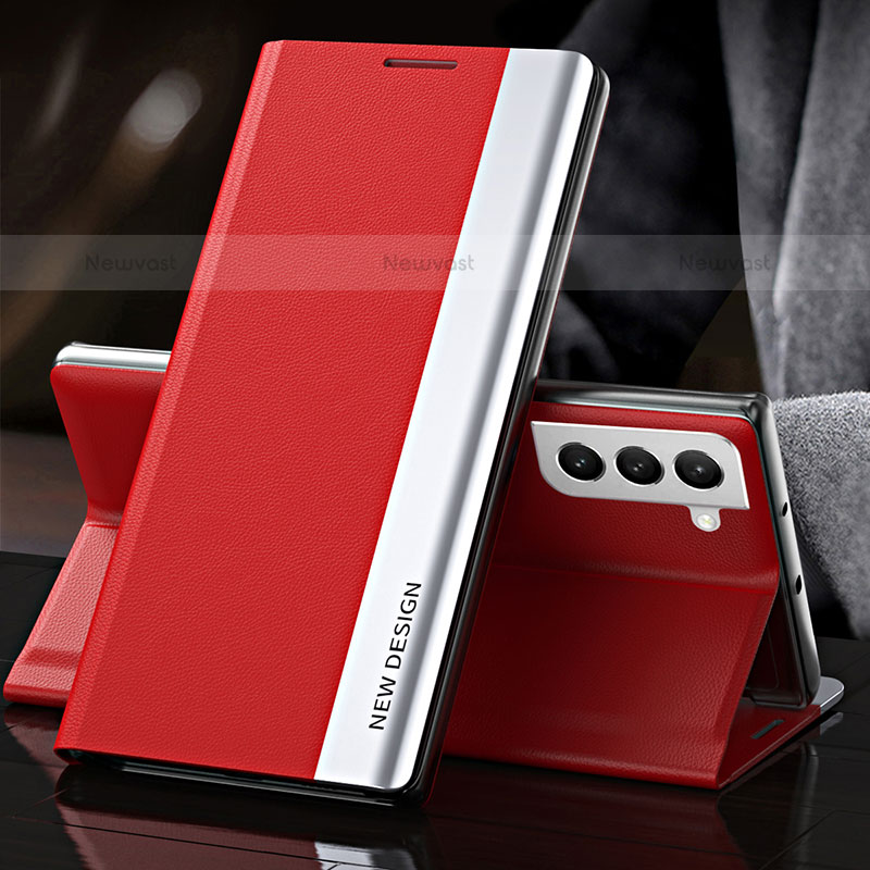 Leather Case Stands Flip Cover Holder L01 for Samsung Galaxy S21 5G Red
