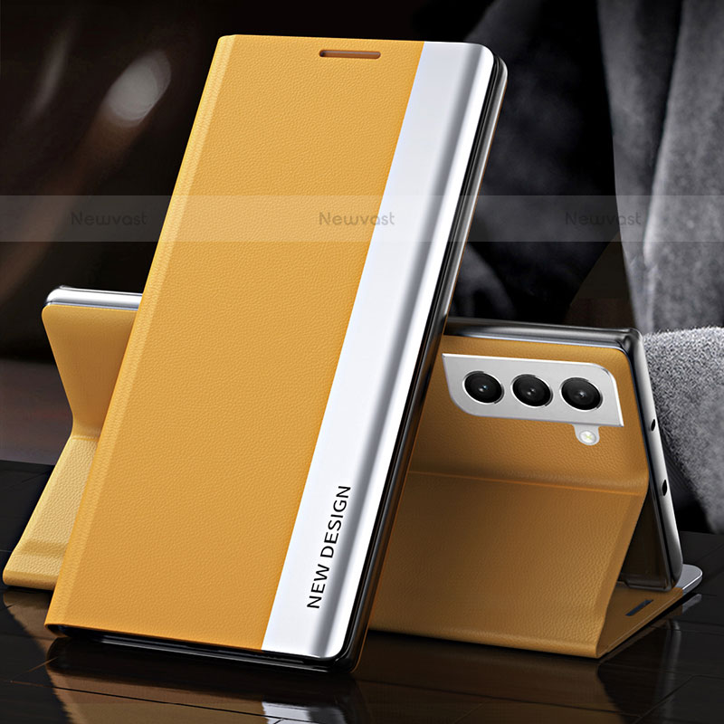 Leather Case Stands Flip Cover Holder L01 for Samsung Galaxy S21 5G Yellow