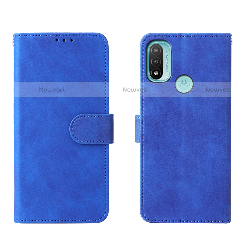 Leather Case Stands Flip Cover Holder L01Z for Motorola Moto E30 Blue