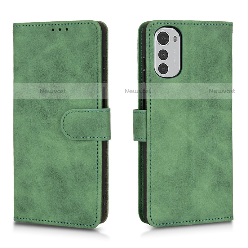 Leather Case Stands Flip Cover Holder L01Z for Motorola Moto E32 Green