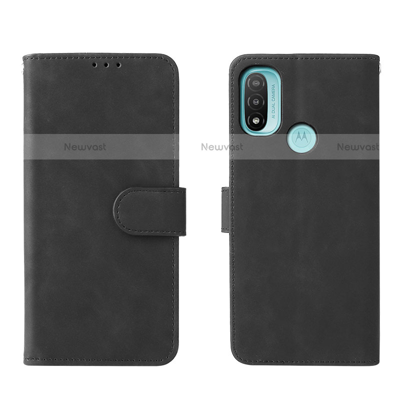 Leather Case Stands Flip Cover Holder L01Z for Motorola Moto E40 Black