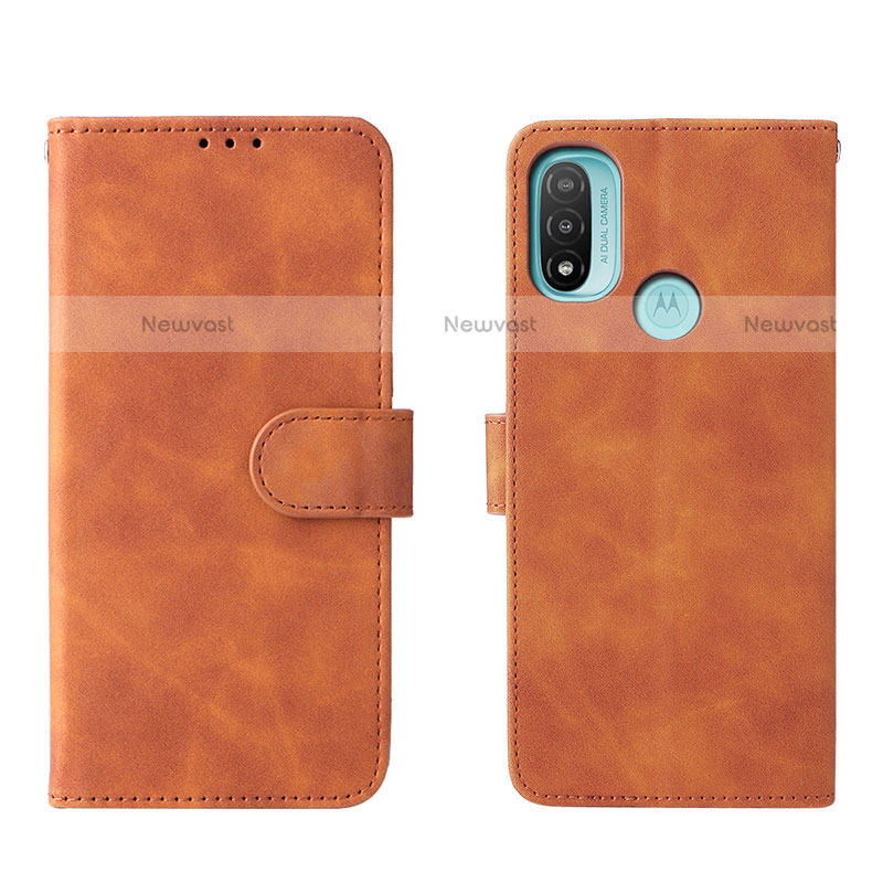 Leather Case Stands Flip Cover Holder L01Z for Motorola Moto E40 Brown