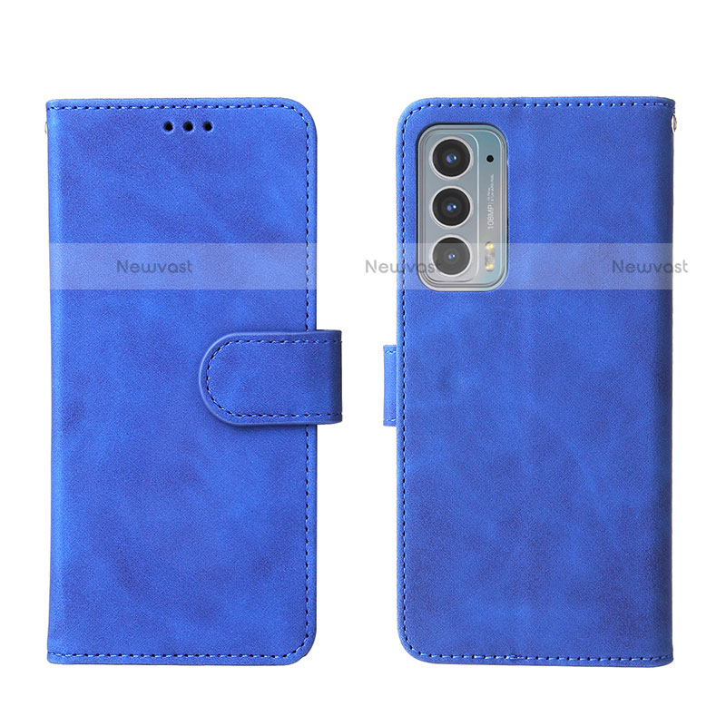 Leather Case Stands Flip Cover Holder L01Z for Motorola Moto Edge 20 5G Blue