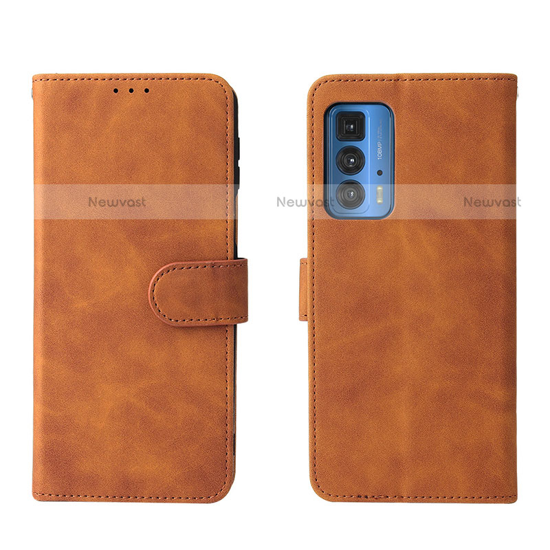 Leather Case Stands Flip Cover Holder L01Z for Motorola Moto Edge 20 Pro 5G Brown