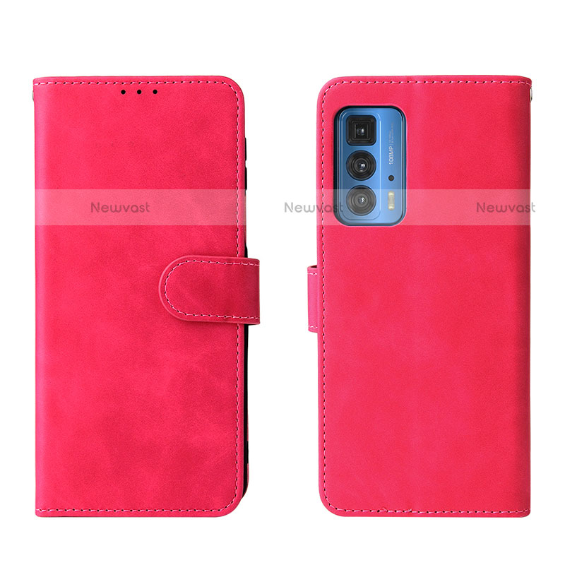 Leather Case Stands Flip Cover Holder L01Z for Motorola Moto Edge 20 Pro 5G Hot Pink
