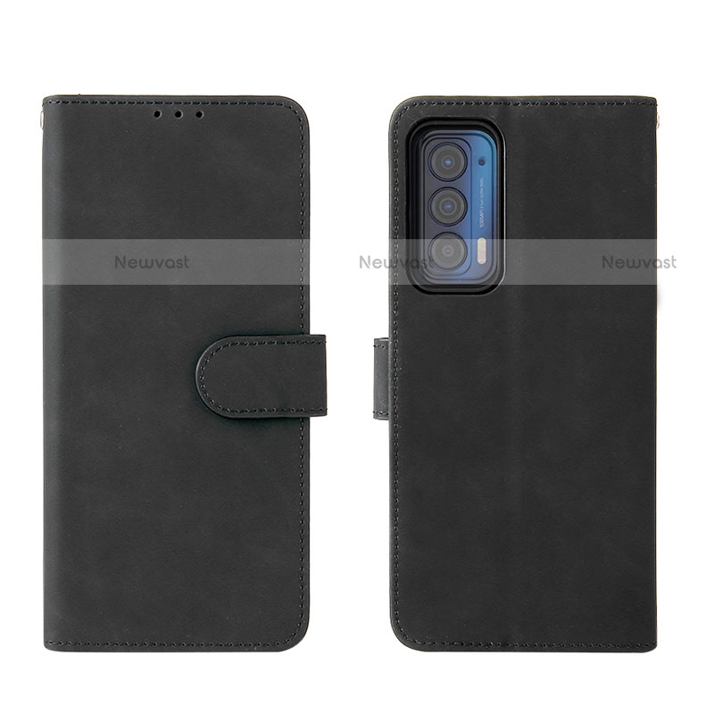 Leather Case Stands Flip Cover Holder L01Z for Motorola Moto Edge (2021) 5G Black