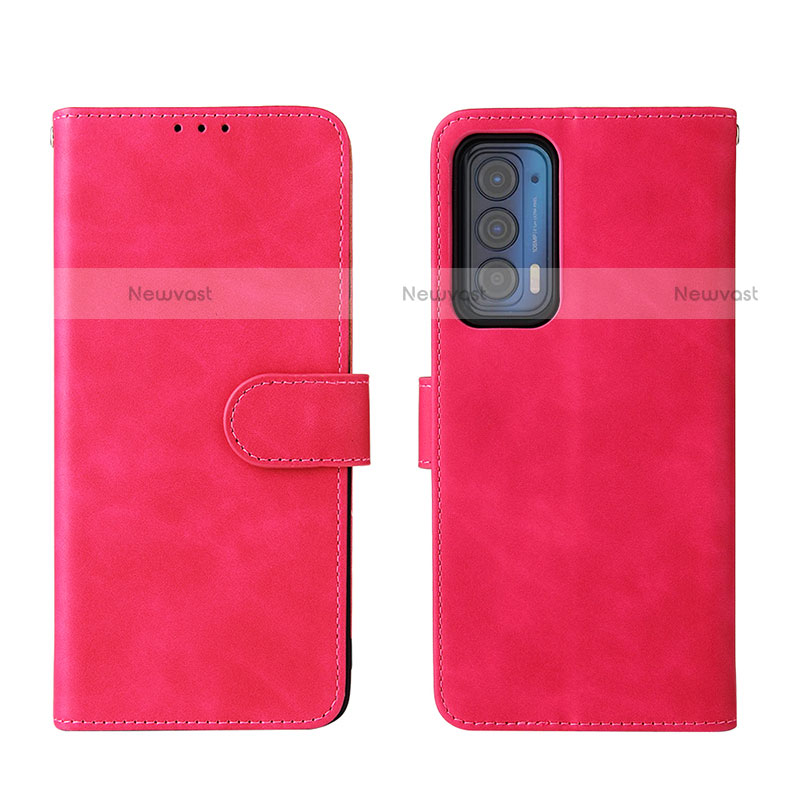 Leather Case Stands Flip Cover Holder L01Z for Motorola Moto Edge (2021) 5G Hot Pink
