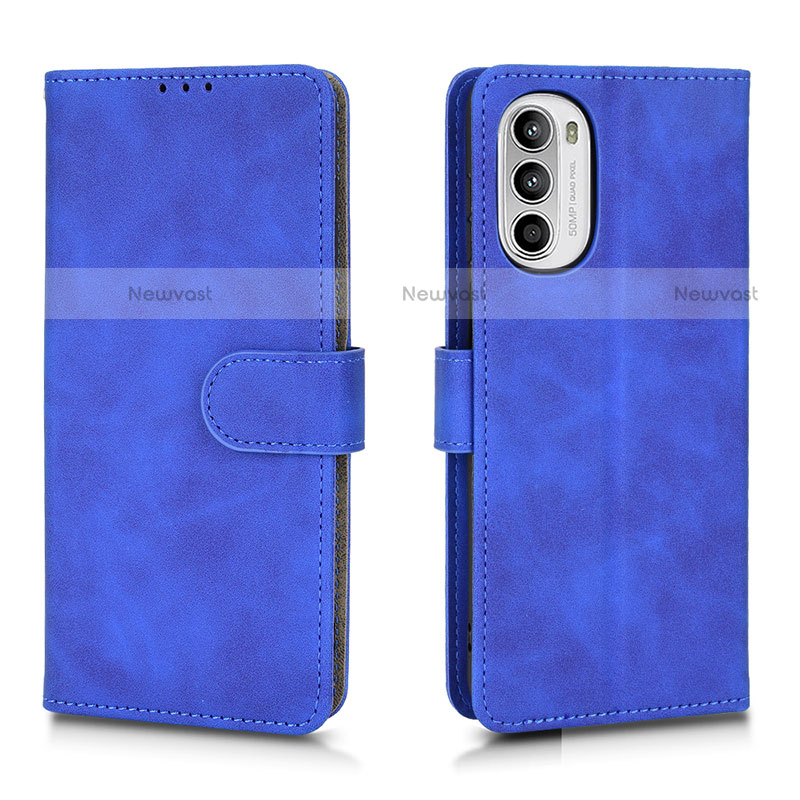 Leather Case Stands Flip Cover Holder L01Z for Motorola Moto Edge (2022) 5G Blue