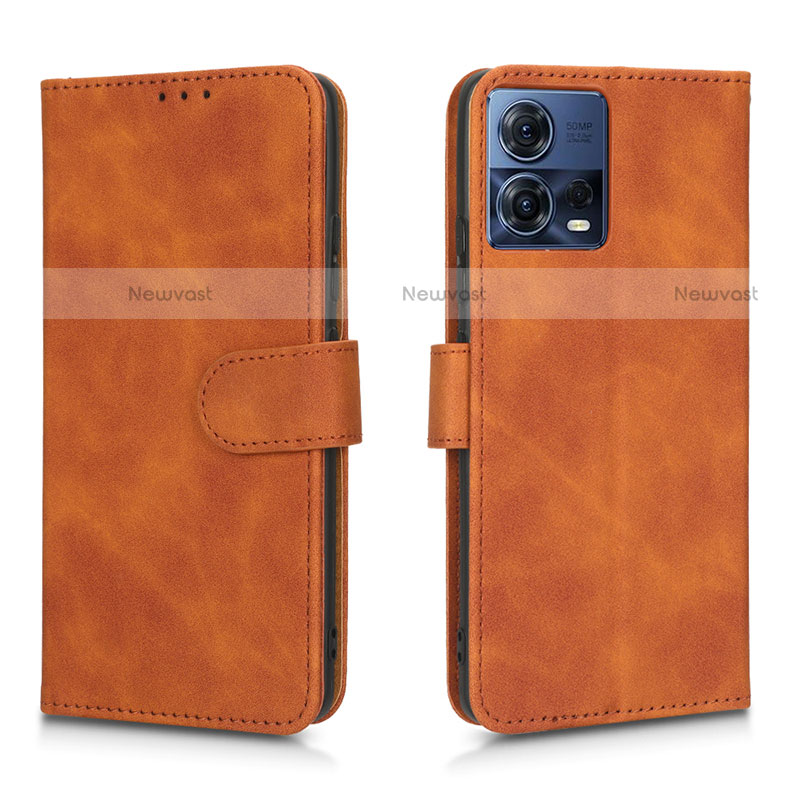 Leather Case Stands Flip Cover Holder L01Z for Motorola Moto Edge 30 Fusion 5G Brown