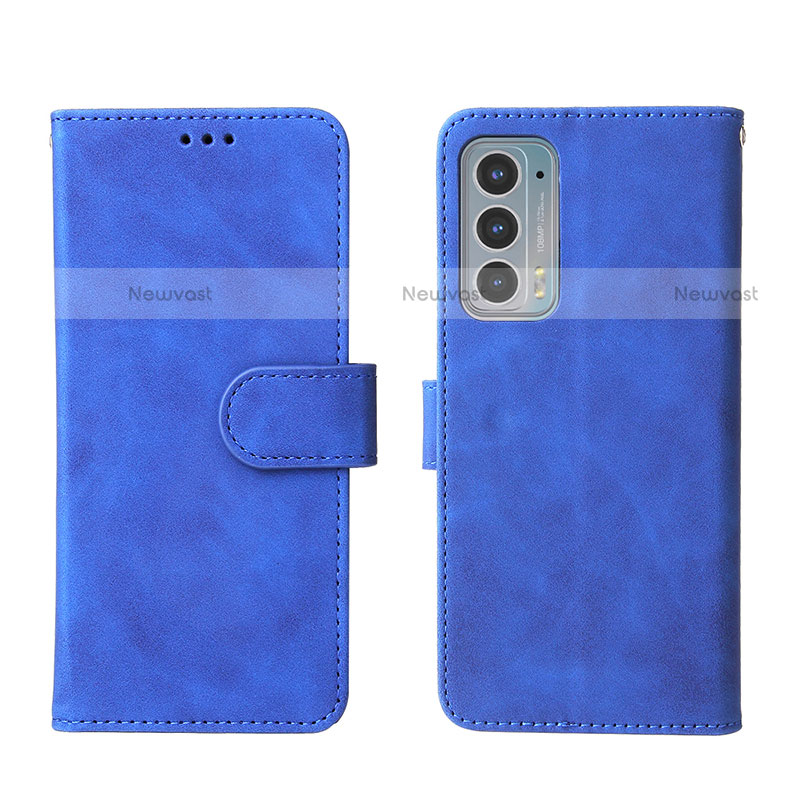 Leather Case Stands Flip Cover Holder L01Z for Motorola Moto Edge Lite 5G Blue
