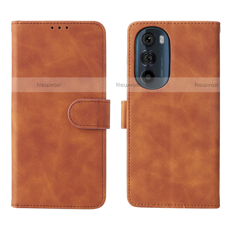 Leather Case Stands Flip Cover Holder L01Z for Motorola Moto Edge Plus (2022) 5G Brown