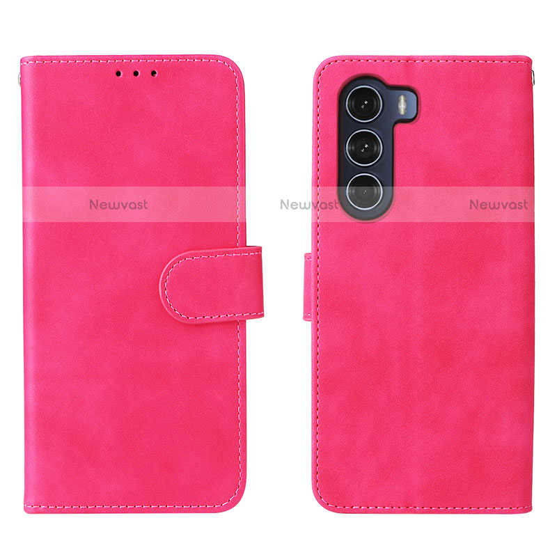 Leather Case Stands Flip Cover Holder L01Z for Motorola Moto G200 5G Hot Pink