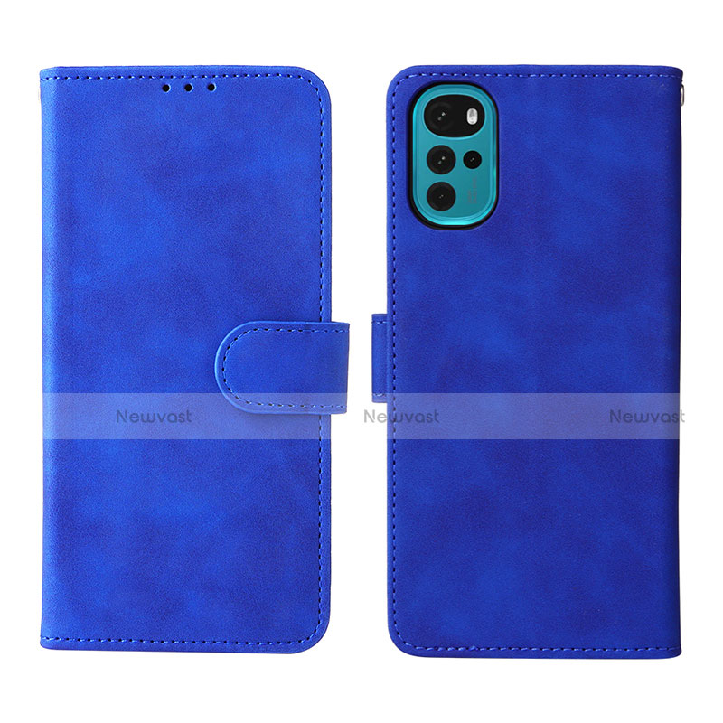 Leather Case Stands Flip Cover Holder L01Z for Motorola Moto G22 Blue