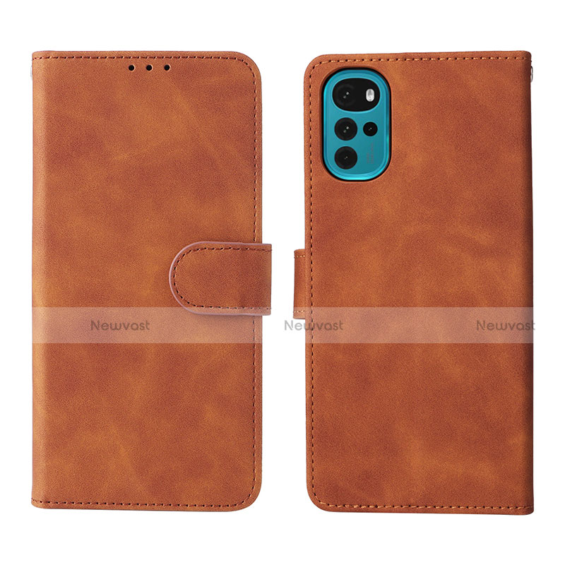 Leather Case Stands Flip Cover Holder L01Z for Motorola Moto G22 Brown