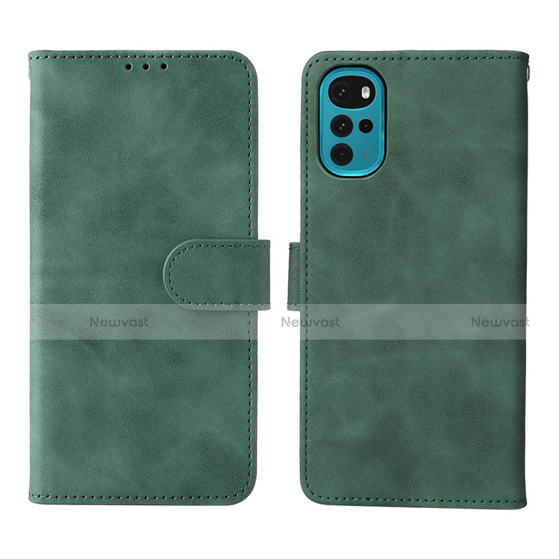 Leather Case Stands Flip Cover Holder L01Z for Motorola Moto G22 Green