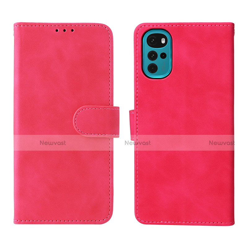 Leather Case Stands Flip Cover Holder L01Z for Motorola Moto G22 Hot Pink