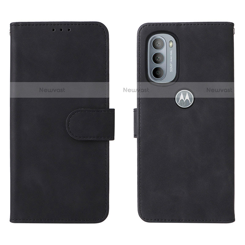 Leather Case Stands Flip Cover Holder L01Z for Motorola Moto G31 Black