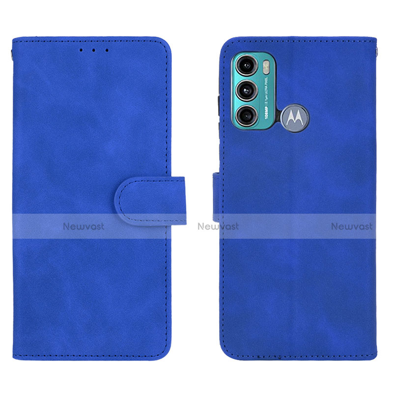 Leather Case Stands Flip Cover Holder L01Z for Motorola Moto G40 Fusion Blue