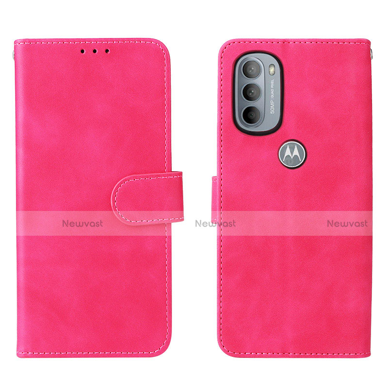 Leather Case Stands Flip Cover Holder L01Z for Motorola Moto G41 Hot Pink