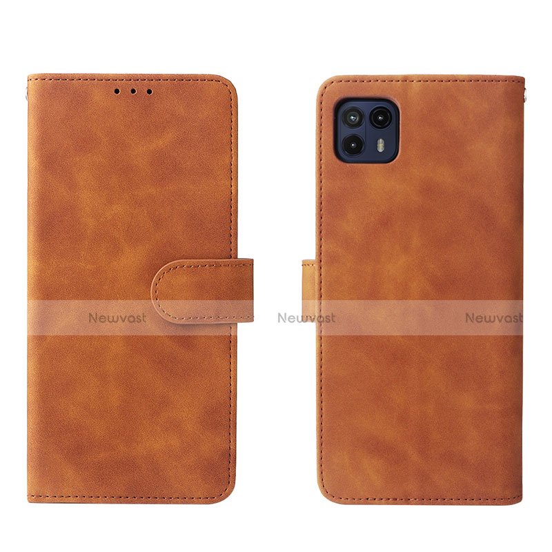 Leather Case Stands Flip Cover Holder L01Z for Motorola Moto G50 5G Brown