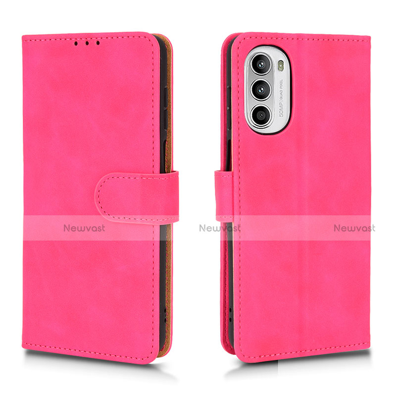 Leather Case Stands Flip Cover Holder L01Z for Motorola MOTO G52 Hot Pink