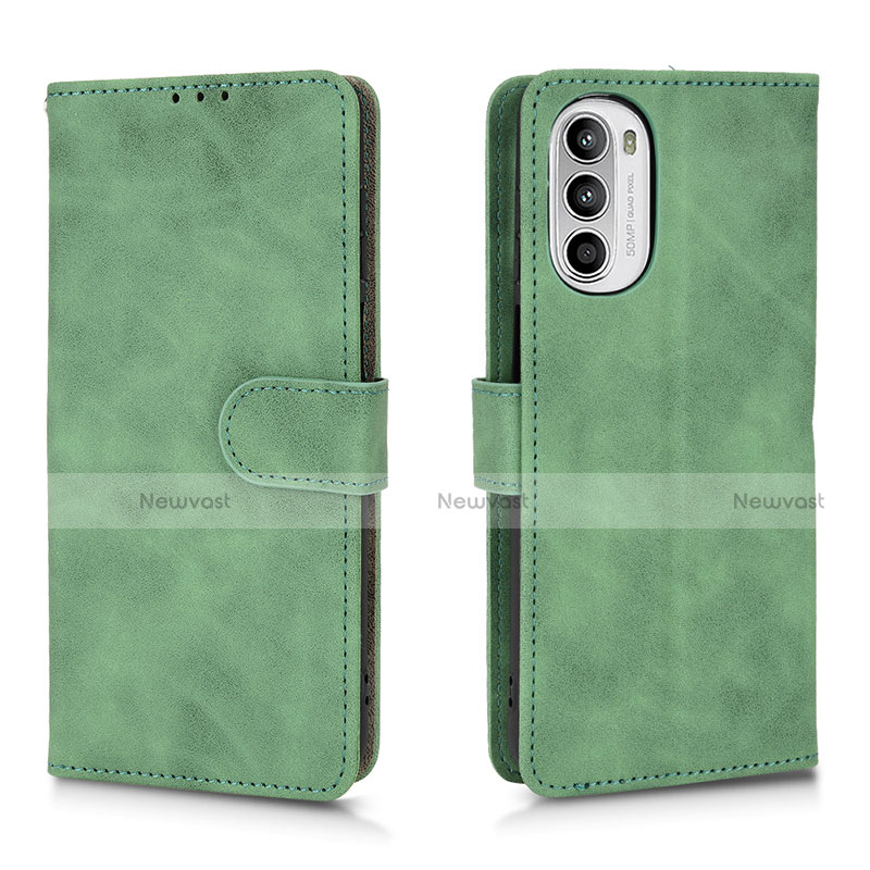 Leather Case Stands Flip Cover Holder L01Z for Motorola Moto G52j 5G Green