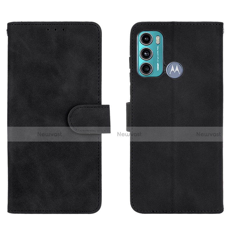 Leather Case Stands Flip Cover Holder L01Z for Motorola Moto G60 Black