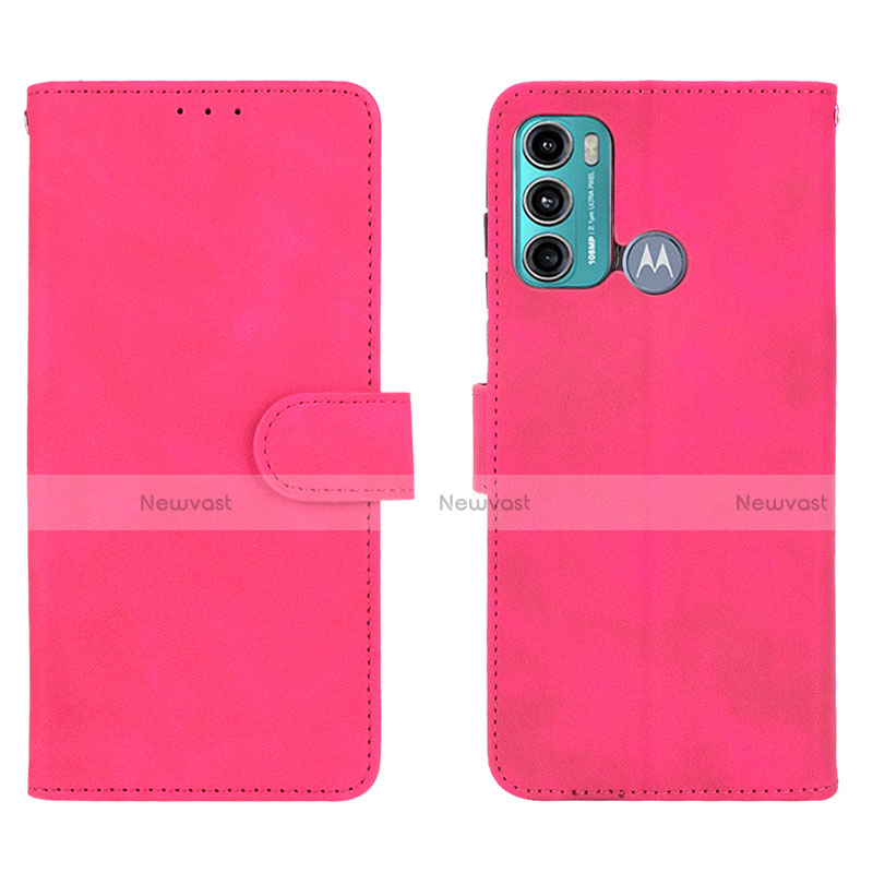 Leather Case Stands Flip Cover Holder L01Z for Motorola Moto G60 Hot Pink