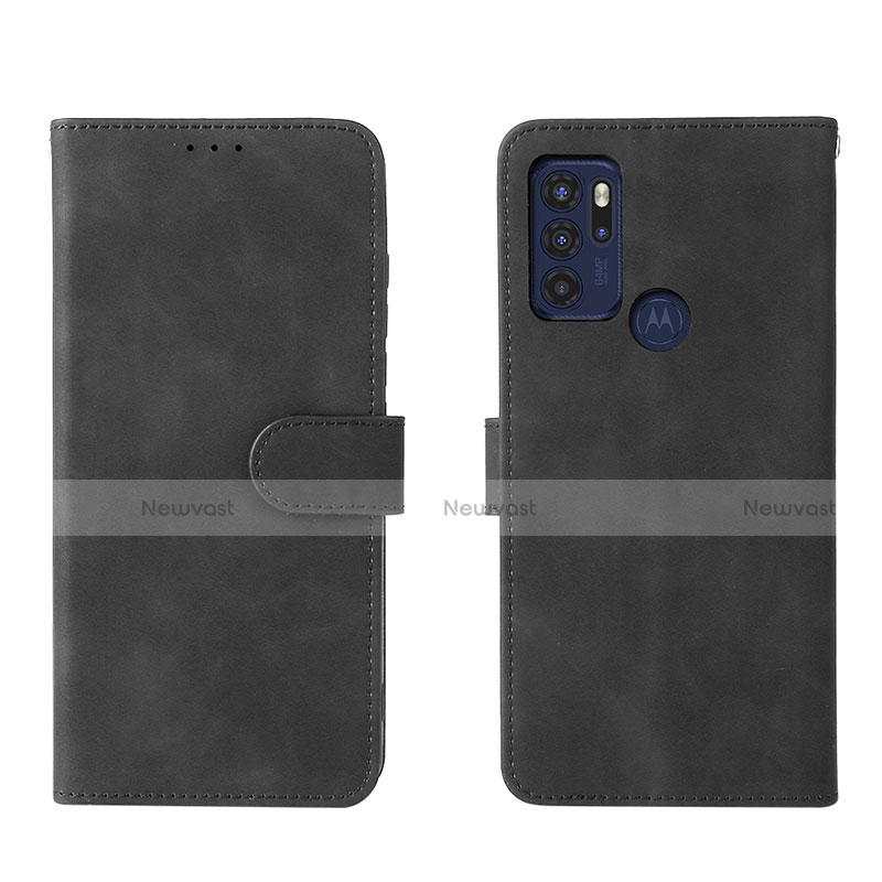 Leather Case Stands Flip Cover Holder L01Z for Motorola Moto G60s Black