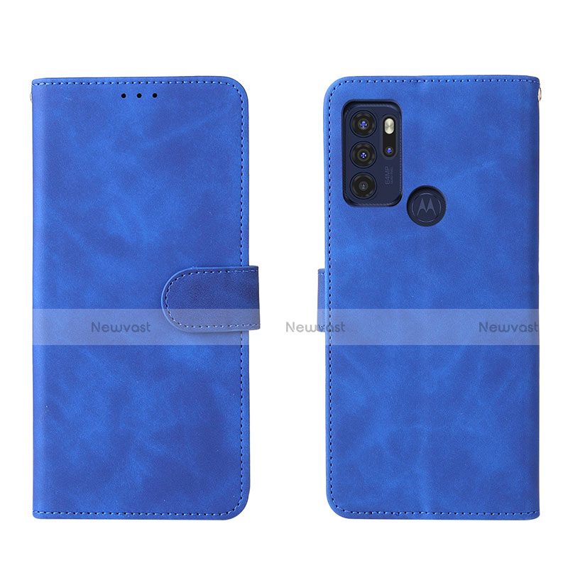 Leather Case Stands Flip Cover Holder L01Z for Motorola Moto G60s Blue