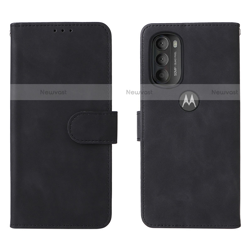 Leather Case Stands Flip Cover Holder L01Z for Motorola Moto G71 5G Black